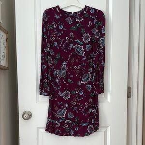 Floral Long Sleeve Dress - Burgundy/Purple